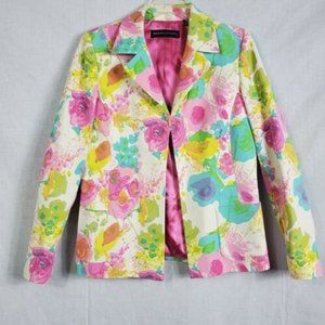 Dana Buchman Blazer Size 8 Bright Pink Floral Colorful Spring Summer Jacket Pock